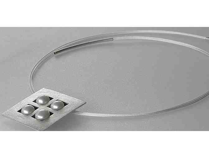 Silver Square Necklace with Four Pearls by Silver Jewelry Design