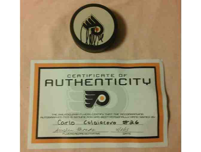 #26 Carlo Colaiacovo Autographed Flyers Hockey Puck