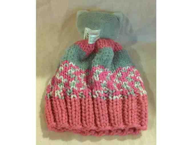 Pink and Gray Hand-Knitted Baby Hat