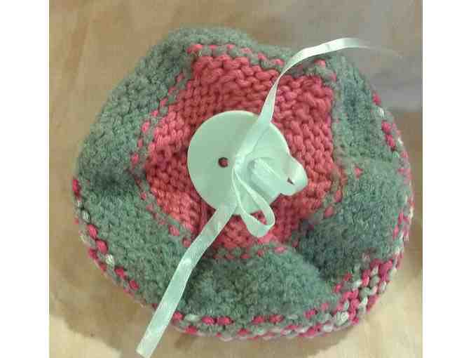 Pink and Gray Hand-Knitted Baby Hat