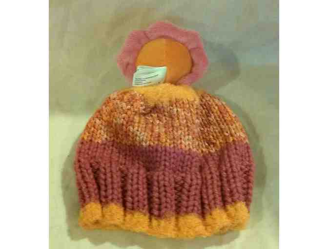 Pink and Orange Hand-Knitted Baby Hat