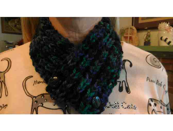Hand-Knitted Wool Scarf in Green, Blue and Purple