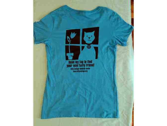 Ladies' Blue Medium Kitty Cottage V-Neck T-Shirt
