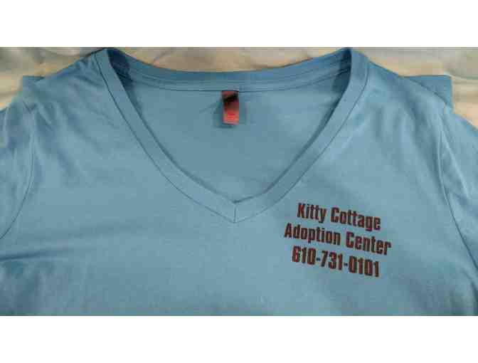 Ladies' Blue Medium Kitty Cottage V-Neck T-Shirt