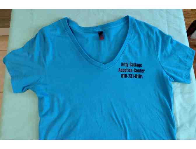 Ladies' Blue Medium Kitty Cottage V-Neck T-Shirt