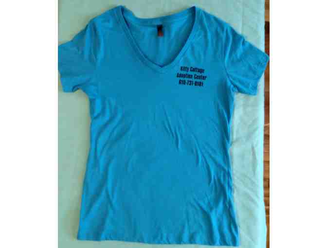 Ladies' Blue Medium Kitty Cottage V-Neck T-Shirt