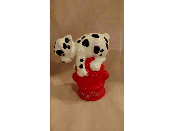 Salt & Pepper Shaker Set with Dalmatian Puppy on Fire Hydrant