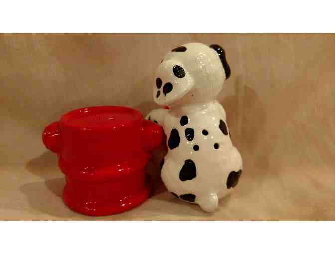 Salt & Pepper Shaker Set with Dalmatian Puppy on Fire Hydrant