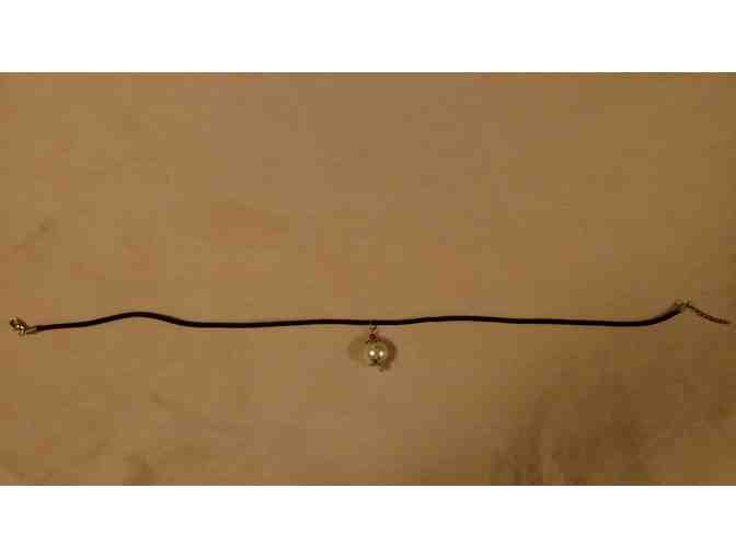Burgundy Velvet Chain Necklace With Off-White Pearl and Small Red Bead