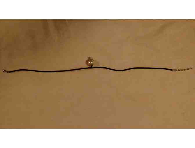 Burgundy Velvet Chain Necklace with Pink Pearl and Small Black Bead