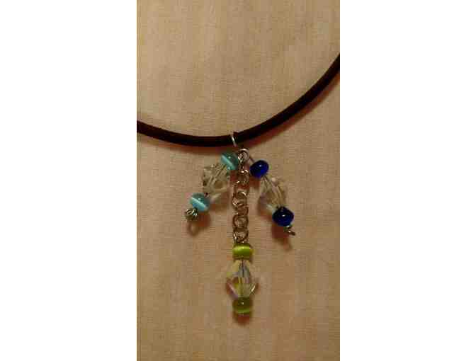 Burgundy Velvet Chain Necklace with Blue, Aqua and Green Glass & Crystals