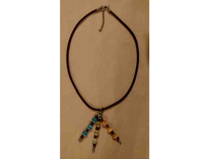 Burgundy Velvet Chain Necklace With Off-White, Peach & Blue Beads