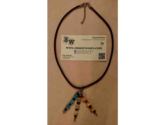 Burgundy Velvet Chain Necklace With Off-White, Peach & Blue Beads