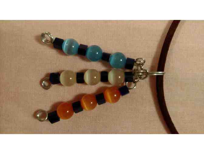 Burgundy Velvet Chain Necklace with Orange, Blue & Off-White Beads