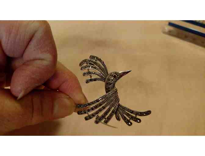 Silver Bird Pin With Red Eye