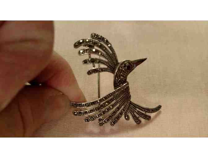 Silver Bird Pin With Red Eye