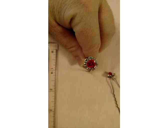 Hairpin with Red Rose-Shaped Beads