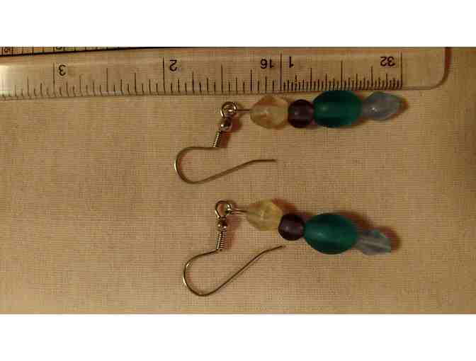 Earrings With Yellow, Purple, Green & Light Blue Beads