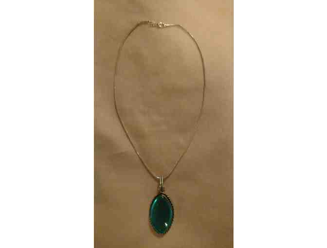 Silvertone Chain with Teal Pendent