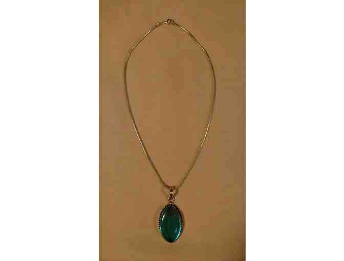 Silvertone Chain with Teal Pendent