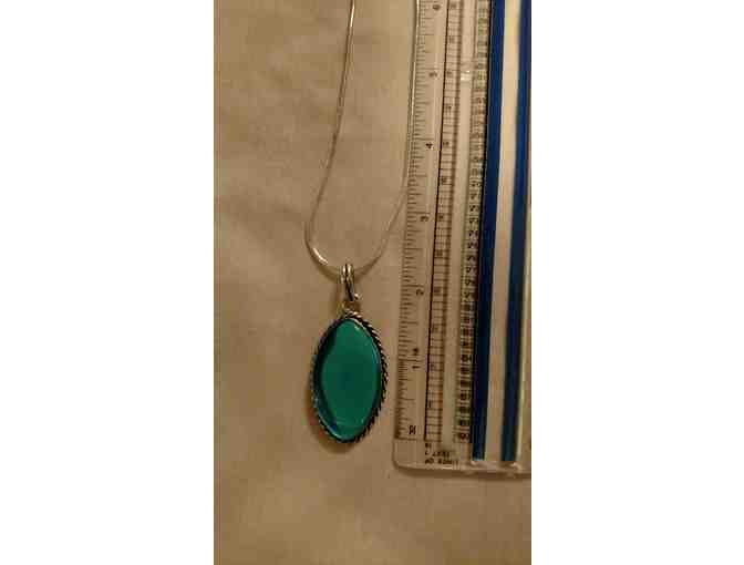 Silvertone Chain with Teal Pendent