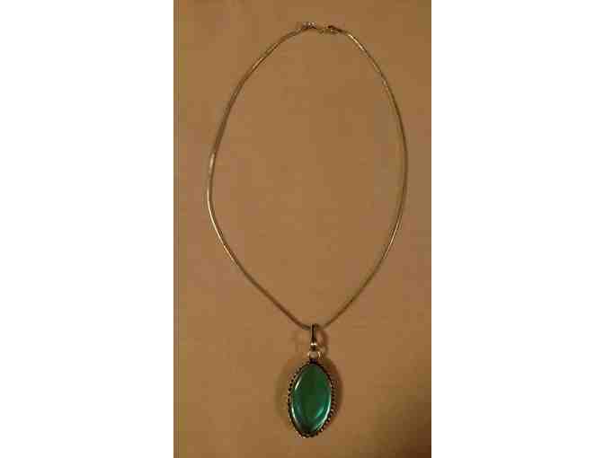Silvertone Chain with Teal Pendent