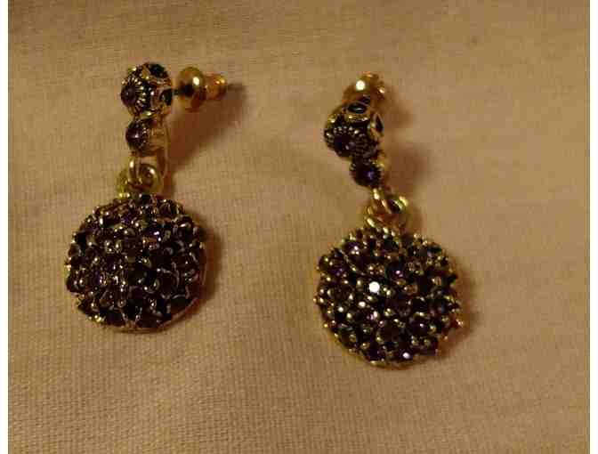 Purple Stone Round Drop Earrings
