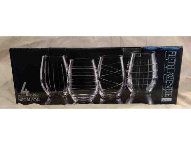 5th Avenue LTD Crystal - Etched Stemless Crystal Goblets - Set of 4