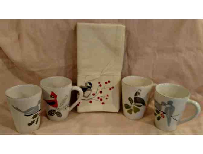 Set of 4 Mugs and 4 Dish Towels from Crate & Barrell