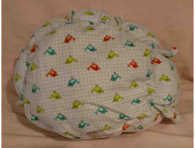 Fleece Cat Bed with Lime Green Interior and Bird Patterned Exterior