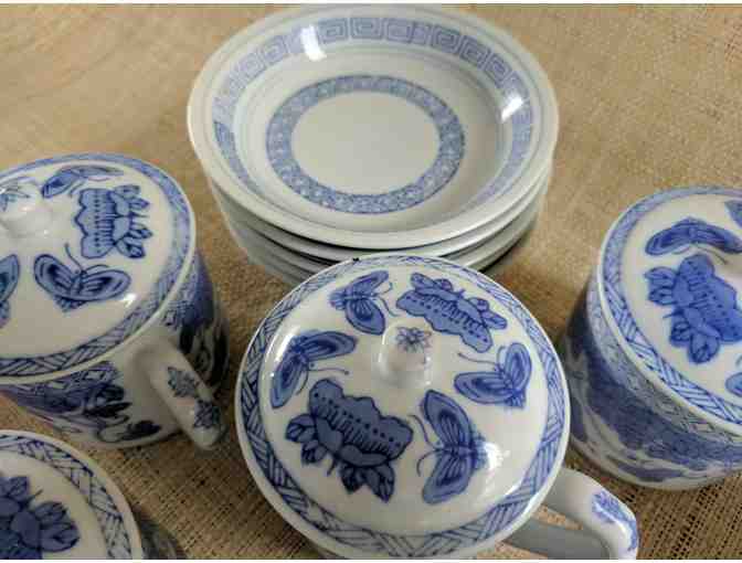 Vintage Chinese Covered Mugs with Bowls
