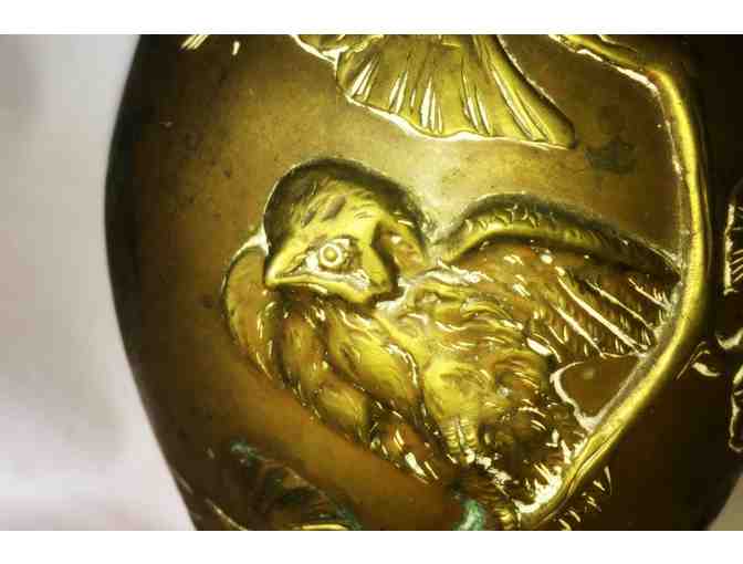 Antique Brass Vase with Raised Gingko and Bird