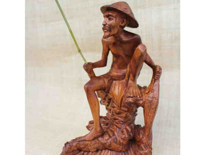 Fisherman: Acacia Wood Sculpture