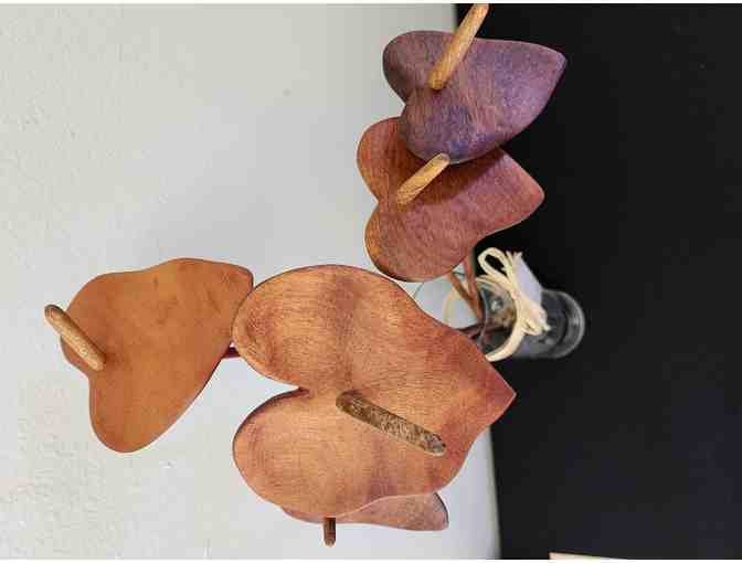 Handmade Koa Wood Anthuriums in Vase with Ili Ili Stones