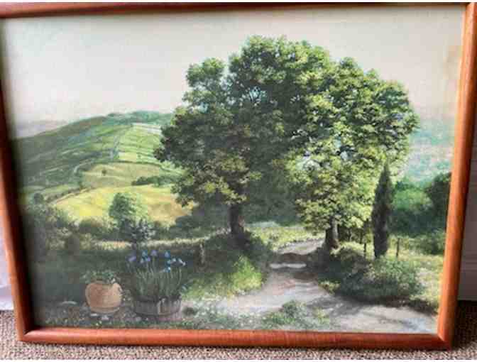 Solid Koa wood framed "Italian Countryside" by Edwin Kayton. (23"x17") - Photo 1