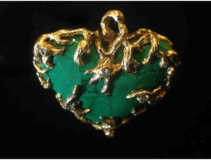 Malachite 'heart' Pendant set in 14K YG with 7 diamonds