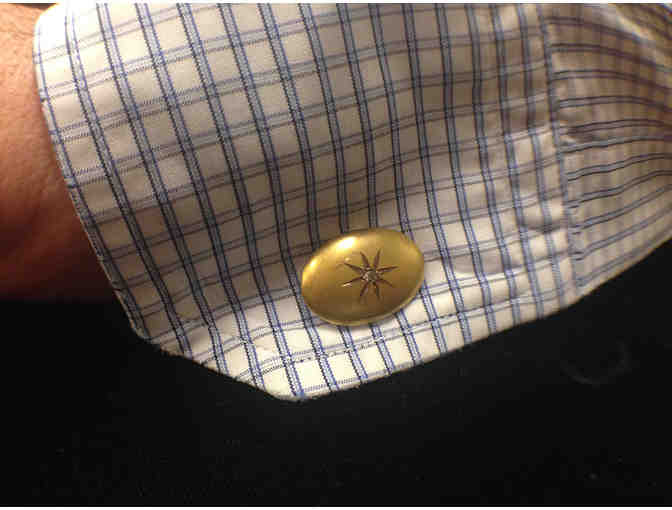 Antique 14K Cuff Links, Circa 1890 - 14 K YG with 2 Diamonds