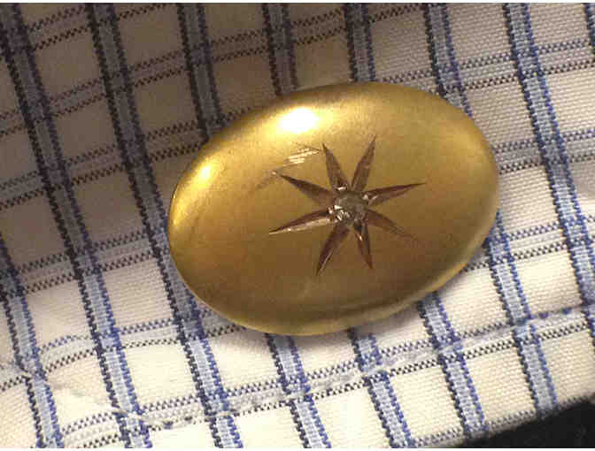 Antique 14K Cuff Links, Circa 1890 - 14 K YG with 2 Diamonds