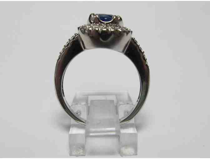 Sapphire and Diamond Ring - 18K White Gold, Oval Sapphire, Brilliant Cut Diamonds - Photo 2