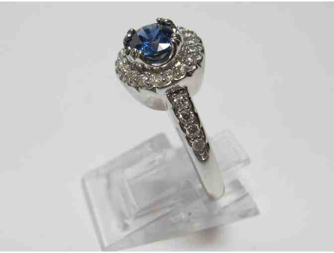 Sapphire and Diamond Ring - 18K White Gold, Oval Sapphire, Brilliant Cut Diamonds
