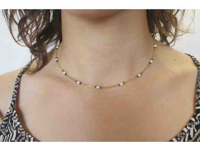 Gold Neckchain with Emerald Beads & Seed Pearls