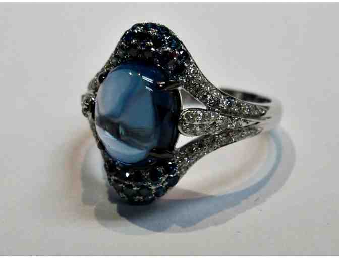 Oval Blue Topaz Ring, 4.18cts with RBC Diamonds set in 14K White Gold - Photo 1