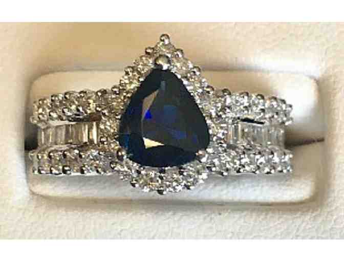 Diamond & Sapphire Ring, Set in 18K White Gold