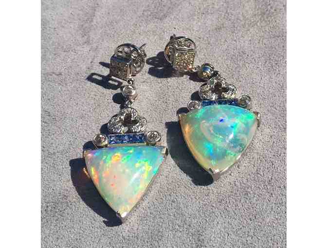 Art Deco Opal Earrings with Sapphires & Diamonds, Circa 1935