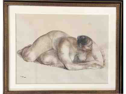 Francisco Zuniga, 1966: "Reclining Nude" Pastel & Charcoal on Paper, Handsigned