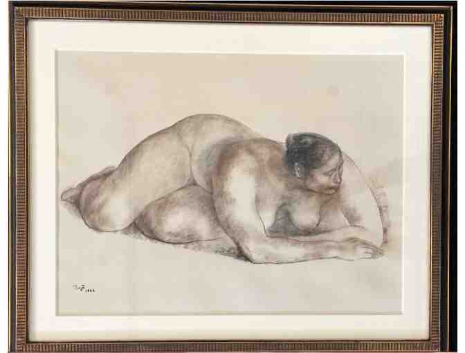 Francisco Zuniga, 1966: 'Reclining Nude' Pastel & Charcoal on Paper, Handsigned