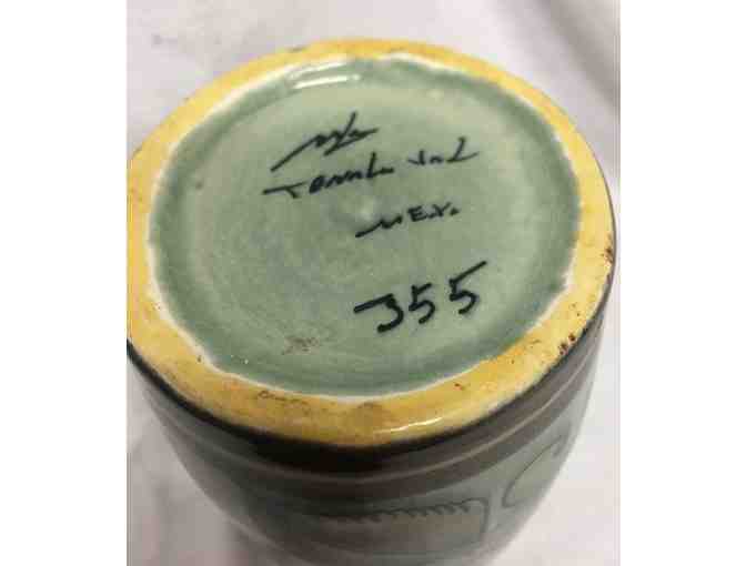 5 inch vintage signed MG,TONALA pottery glazed cylinder vase, MEXICO - Photo 3