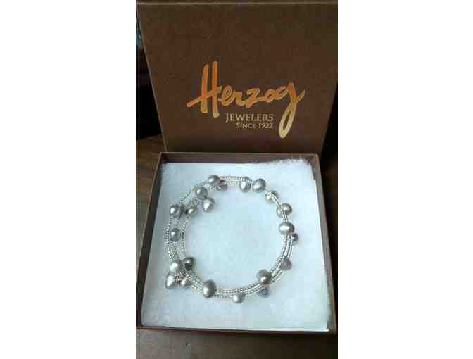 Ladies Sterling Silver Wrap Bracelet with Gray fresh water pearls