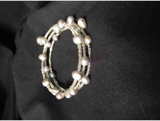 Ladies Sterling Silver Wrap Bracelet with Gray fresh water pearls