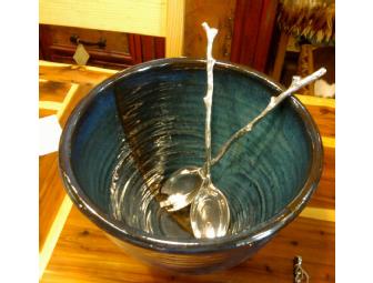 Midnight Blue Pottery Bowl with Aluminum Servers